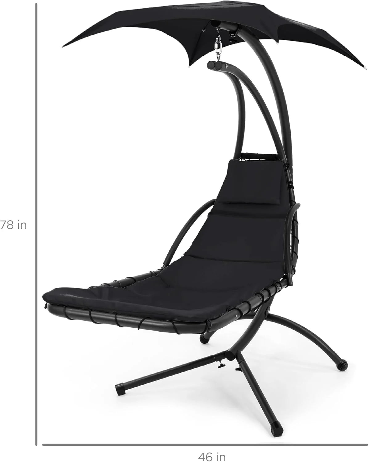 Best Choice Products Outdoor Hanging Steel Chaise Lounge Chair With Canopy, Charcoal Gray - SKY5871