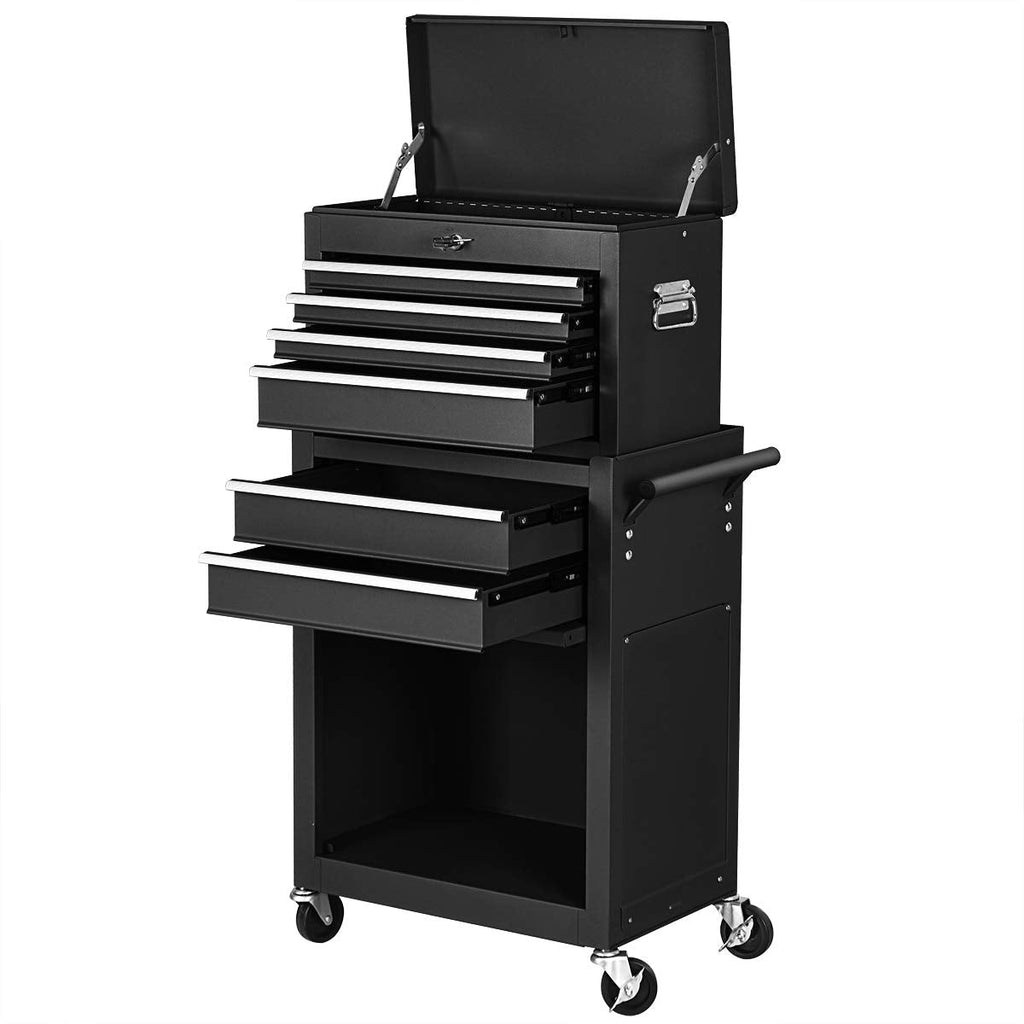 2-Piece 6-Drawer Rolling Tool Chest Toolbox Set