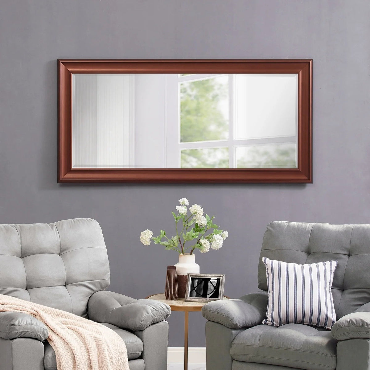 Full Length Oversized Rectangle Wall Mirror With Smooth Faux Wood Frame