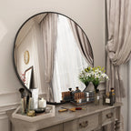 Round Metal Black Frame Bathroom Vanity Mirror - Wall Mounted