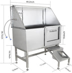 Stainless Steel Dog Grooming Tub With Ramp, Faucet And Sprayer - 50 inch Pet Wash Station