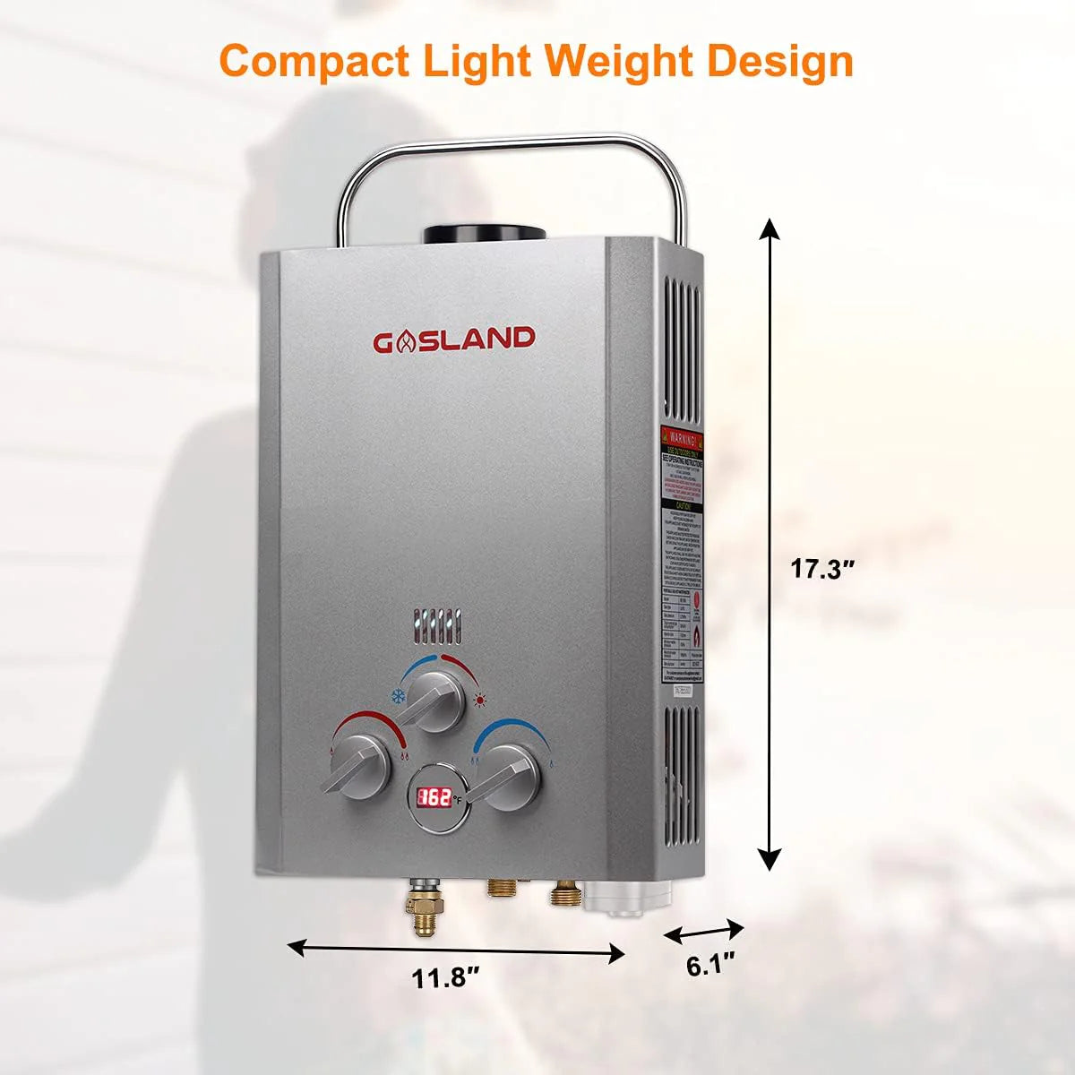 GASLAND Portable Outdoor Propane Tankless Water Heater 6L 1.58 GPM Silver - BE158S