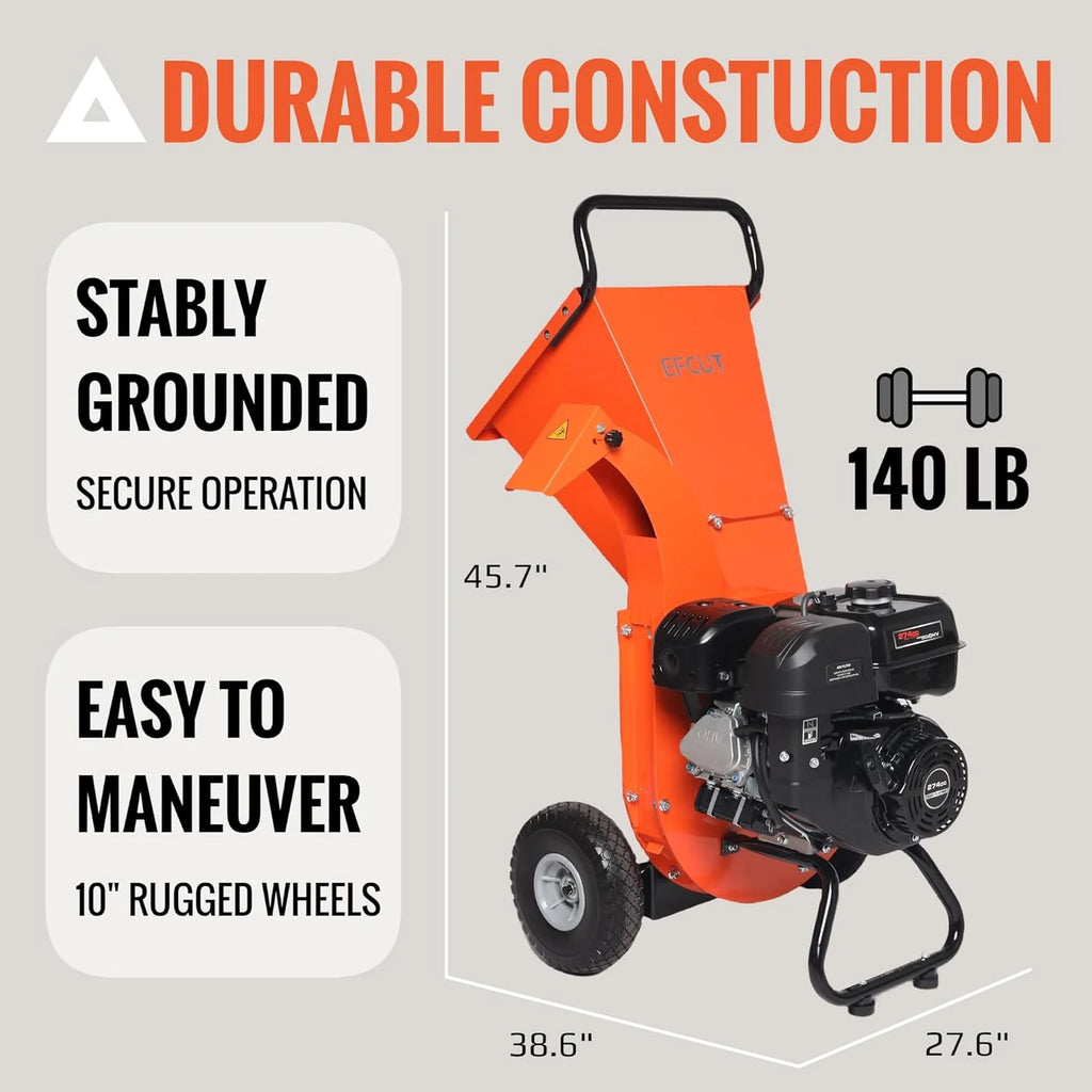 EFCUT Wood Chipper Shredder Mulcher, 4 inch Max Capacity, 9 HP 274cc Gas Engine - C40