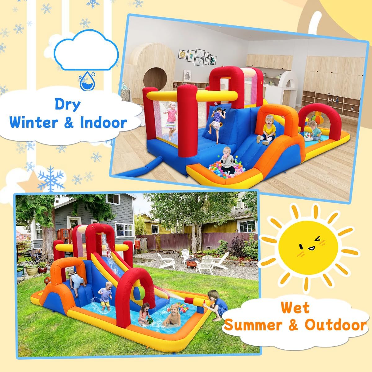 Hongcoral Inflatable Water Slide Bounce House, 10 In 1 With Blower, 2 Slides, 168.1in L x 111in W x 85.4in H - HSHUS-P01