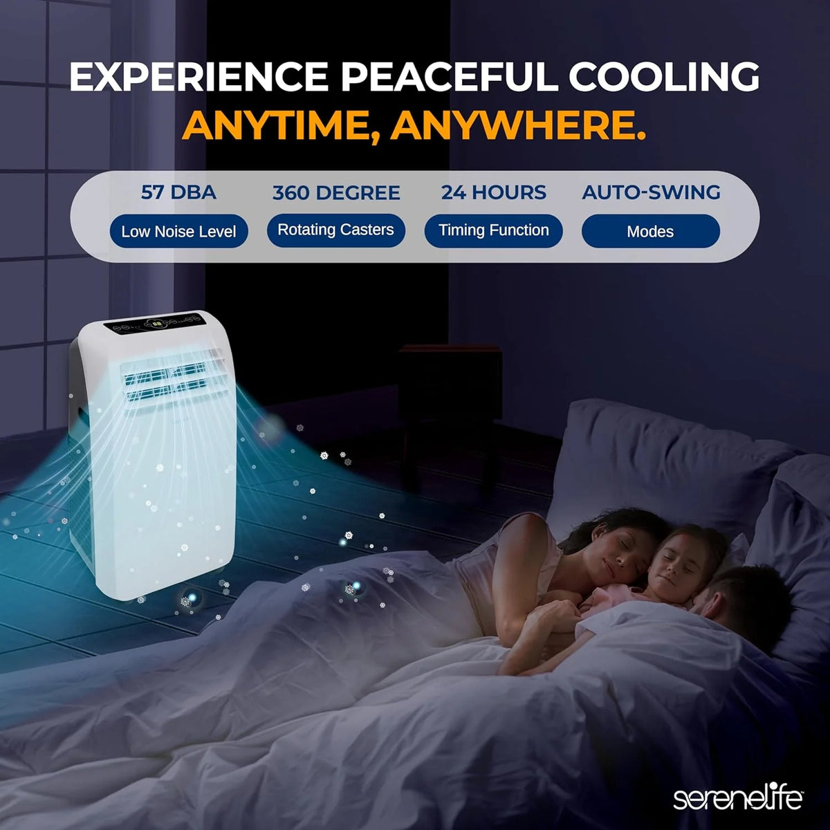 SereneLife 3-in-1 Portable Air Conditioner, 8000 BTU, White
