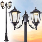 GYDZ 2-Head Outdoor Solar Lamp Post Light, Black, 7 ft 2 in High x 25.2 in Wide