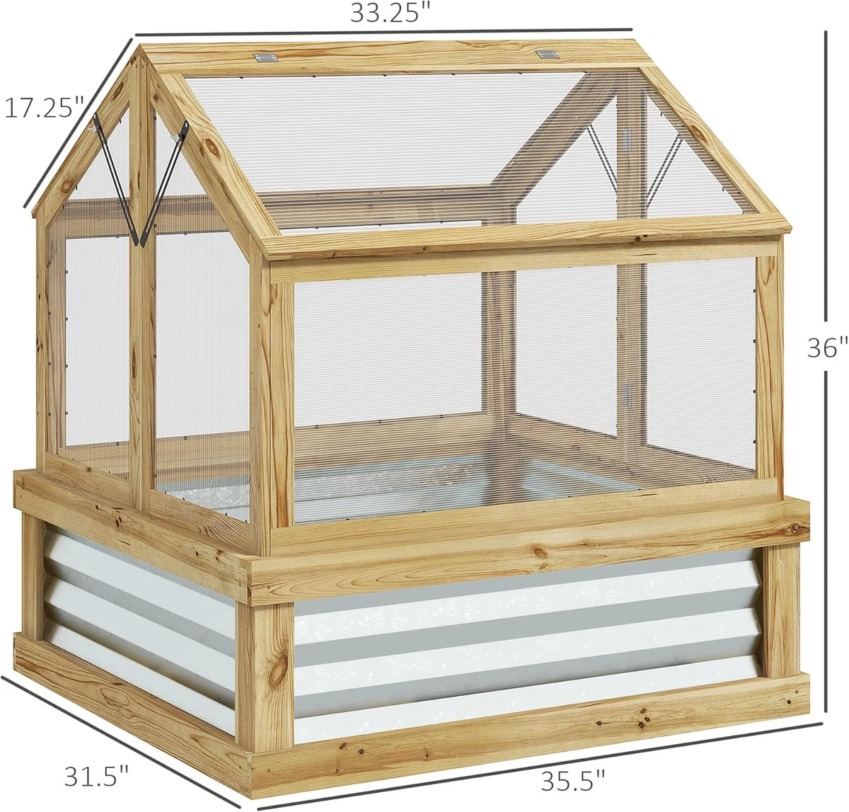 Raised Garden Bed With Polycarbonate Cold Frame Greenhouse, 35.5 x 31.5 x 36 in, Natural Wood