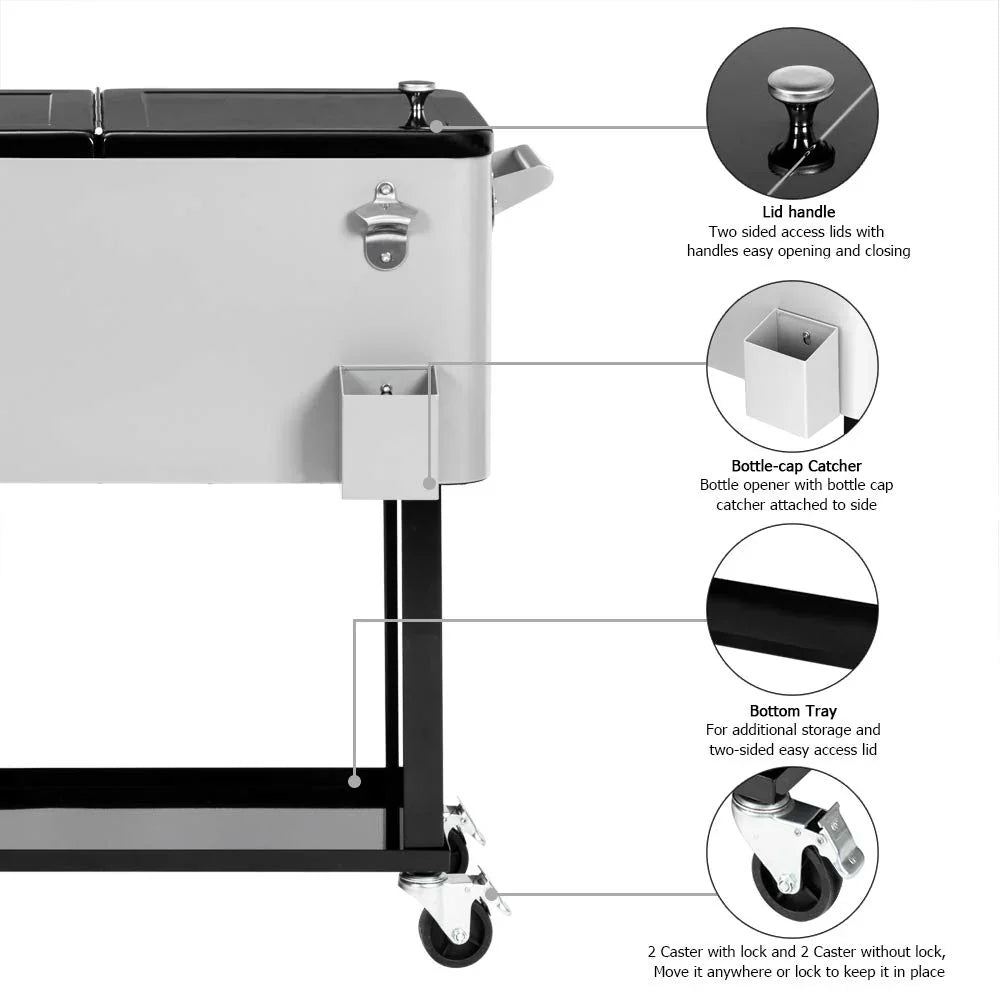 80 Quart Rolling Ice Chest With Shelf - Grey