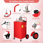 30 Gallon Stainless Steel Fuel Caddy With Manual Transfer Pump, 4-Wheel Design, Red