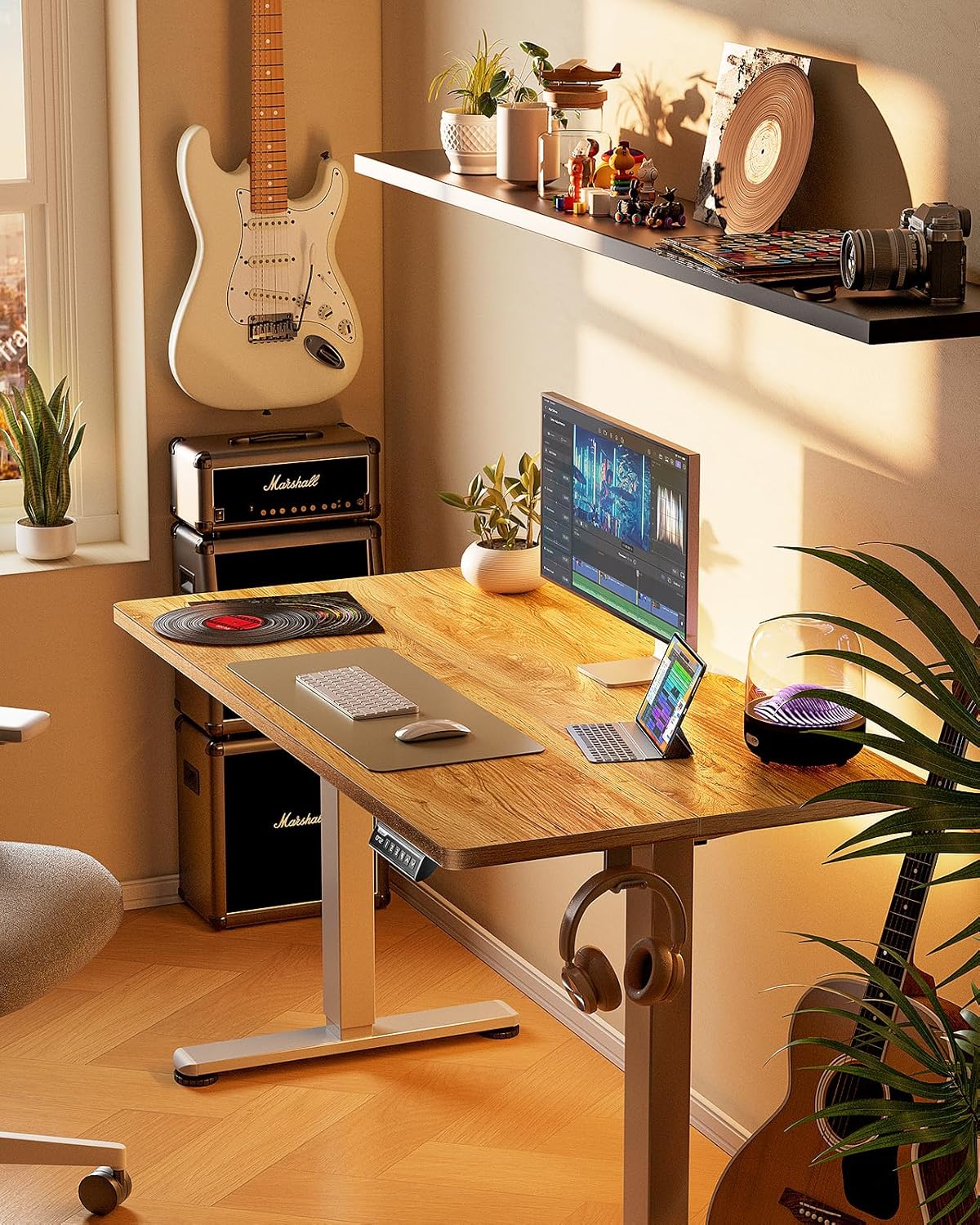 Height Adjustable Electric Standing Desk, 40 x 24 Inches, Light Vintage Brown