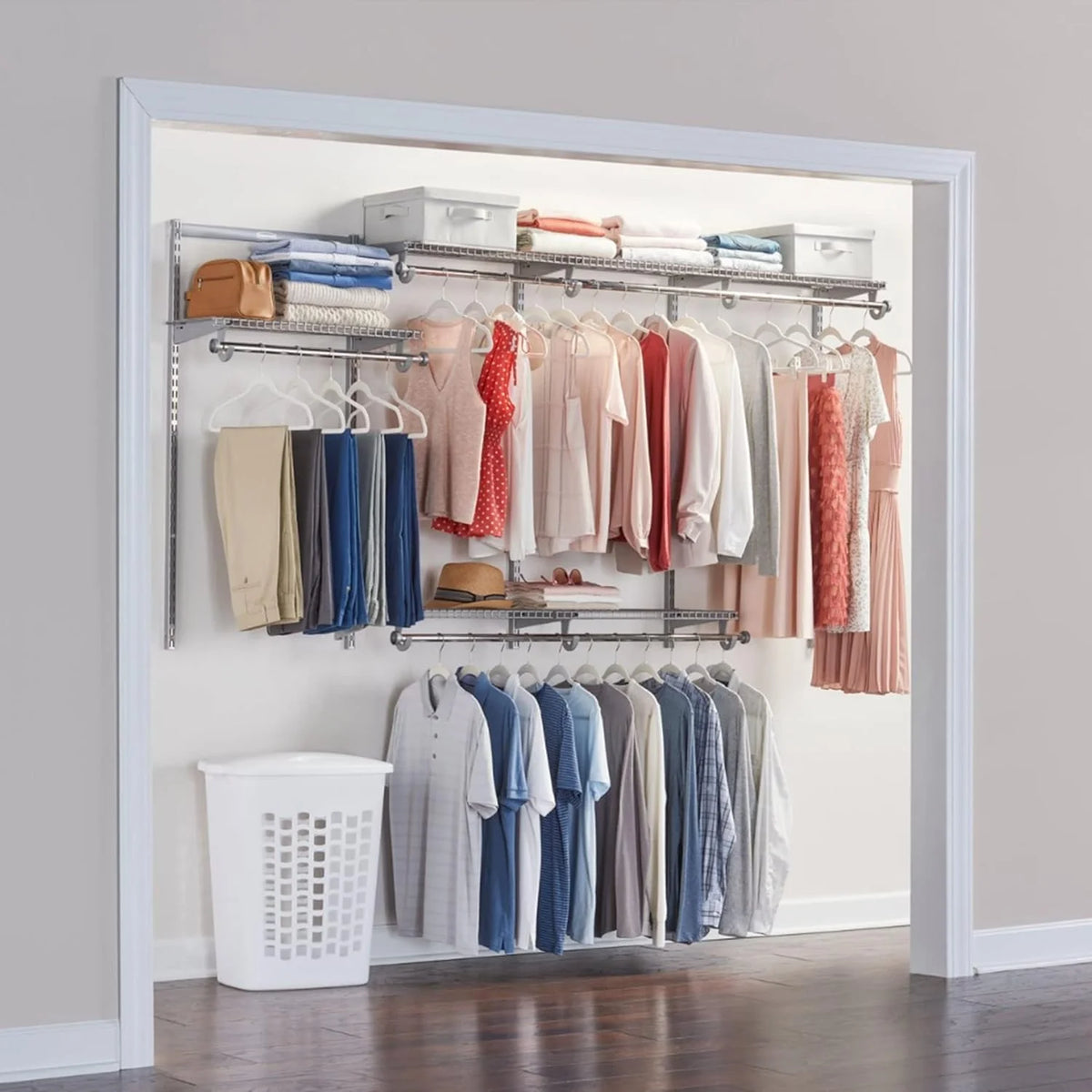 Rubbermaid Configurations Custom Closet Kit 4-8 Ft White Finish - Adjustable Metal Wire Shelving