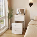 Solid Wood 3-in-1 Vanity Desk With Flip-Top Mirror, Hidden Chair, Power Outlet, 19.7in D x 18.9in W x 45.3in H - White