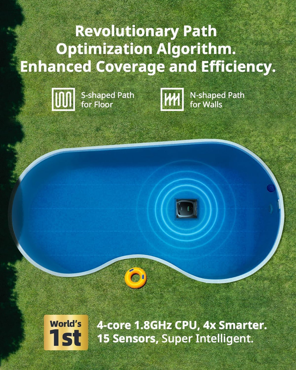Cordless Robotic Pool Vacuum Cleaner, 2,260 sq.ft, Light Gray - AquaSense A
