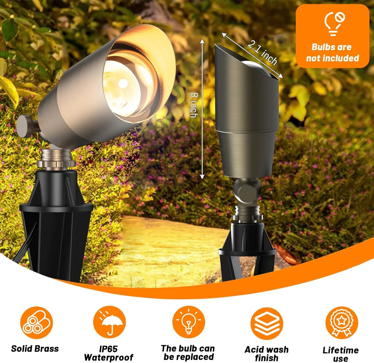 Solid Brass Outdoor Spotlight Fixtures, 12V Bronze, 12 Pack, Bulbs Not Included
