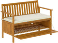 Outdoor Storage Bench, 28-Gallon, Teak, With Cushion - 46.9 x 24.6 x 32.7 in