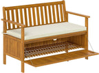 Outdoor Storage Bench, 28-Gallon, Teak, With Cushion - 46.9 x 24.6 x 32.7 in