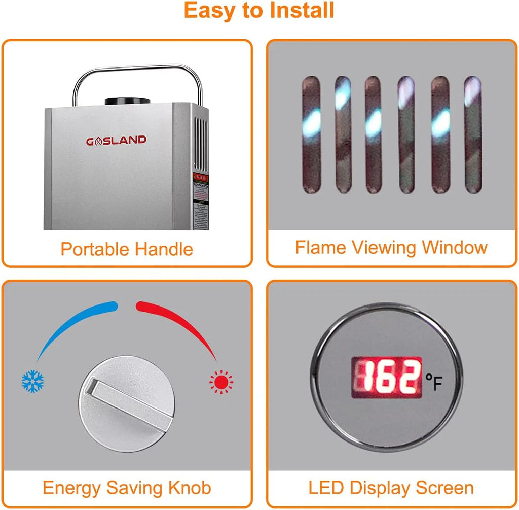 GASLAND Portable Outdoor Propane Tankless Water Heater 6L 1.58 GPM Silver - BE158S