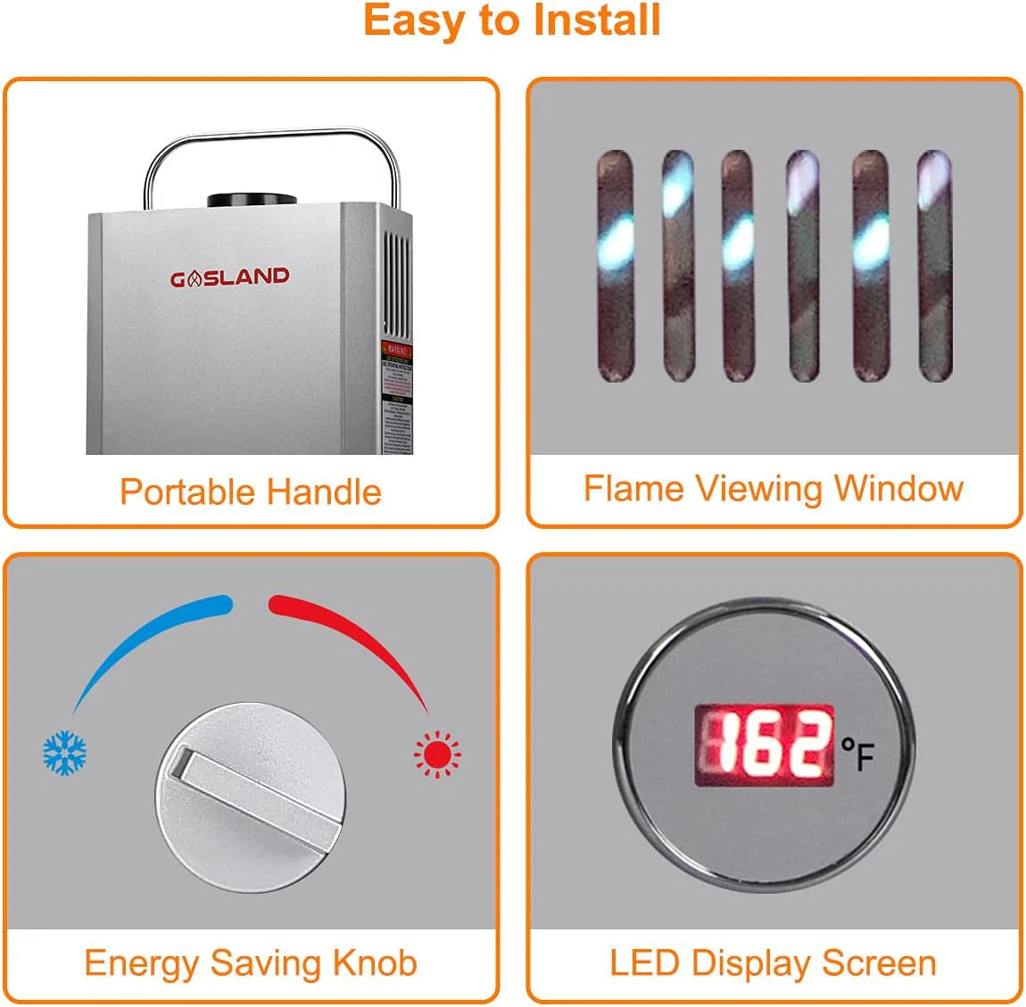GASLAND Portable Outdoor Propane Tankless Water Heater 6L 1.58 GPM Silver - BE158S