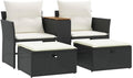 Black PE Rattan 2-Seat Patio Sofa With Canopy, Table And Stools, 56.7 x 36.2 x 27.2 in