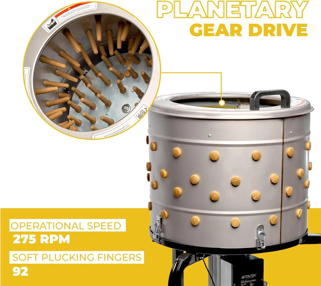 Chicken Plucker 750W, 20 inch Stainless Steel Drum, 92 Soft Fingers - 97065