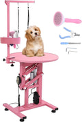 Electric Hydraulic Lift Pet Grooming Table, 24in 360 Degree Rotating Desktop, Black