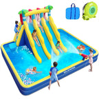 ELEMARA Inflatable Water Slide Water Park, 20.66x16.4FT, 3 Slides, 750W Air Blower, Blue