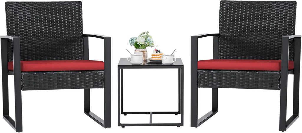 3-Piece Patio Wicker Conversation Set With Coffee Table - Black