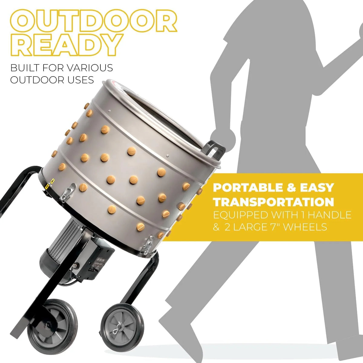 Chicken Plucker 750W, 20 inch Stainless Steel Drum, 92 Soft Fingers - 97065