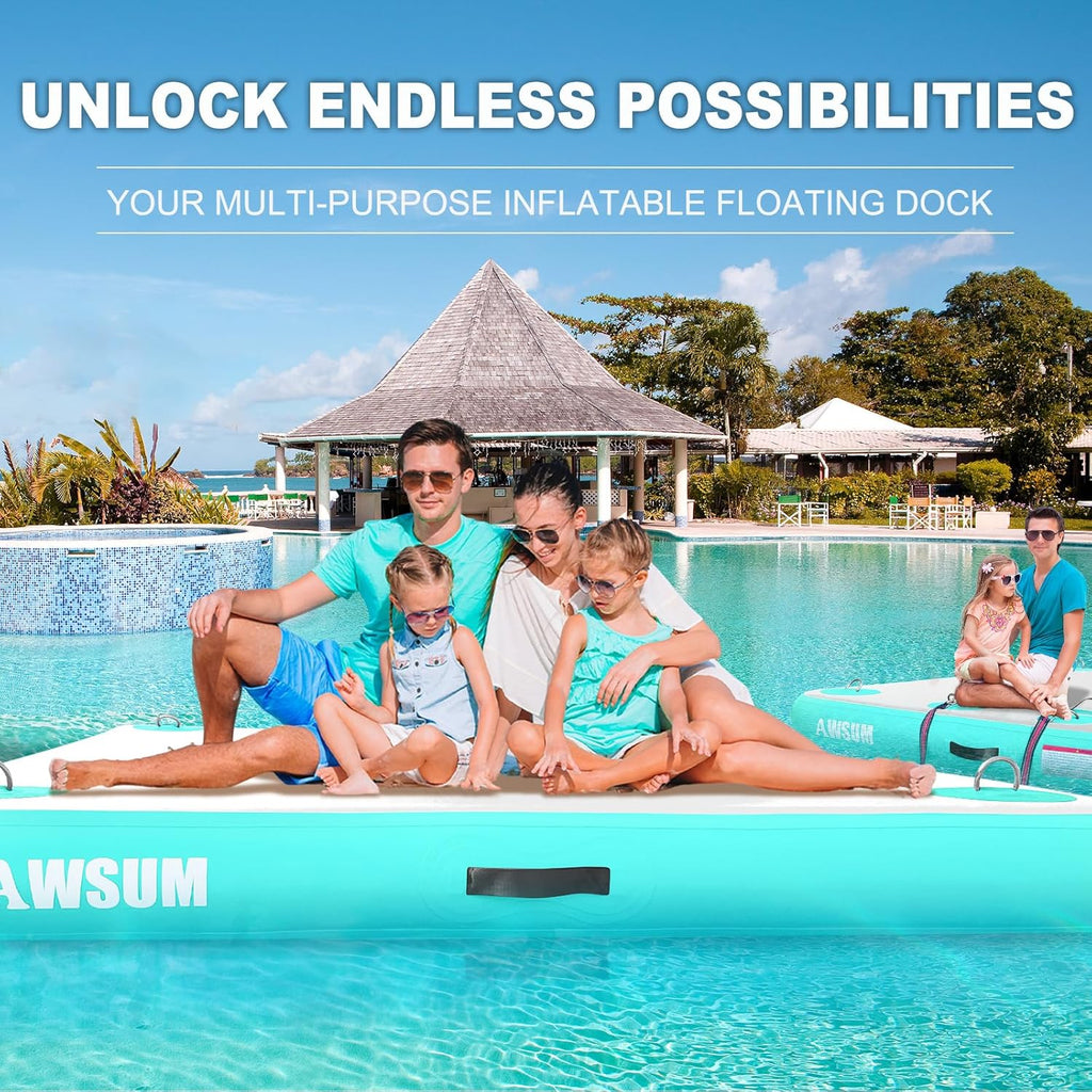 AWSUM Inflatable Floating Dock Platform, 10 x 8 ft, Mint Green