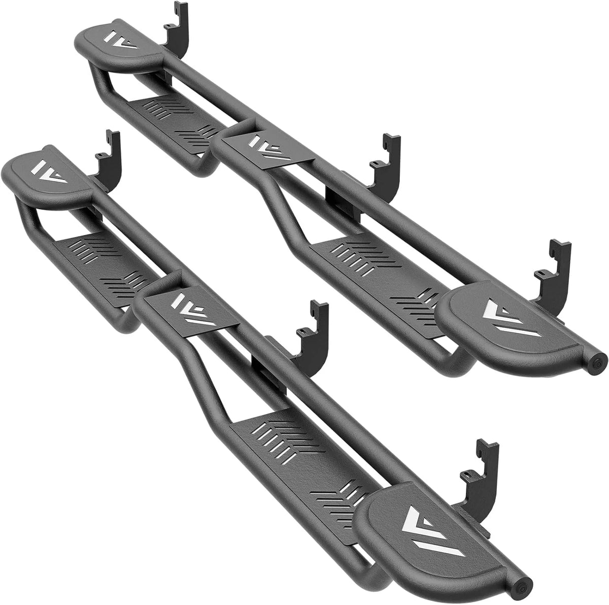 OBNAUX Running Boards With Three Raised Steps, Black, for 2015-2025 Chevy Colorado & GMC Canyon Crew Cab (4 Full Size Doors)