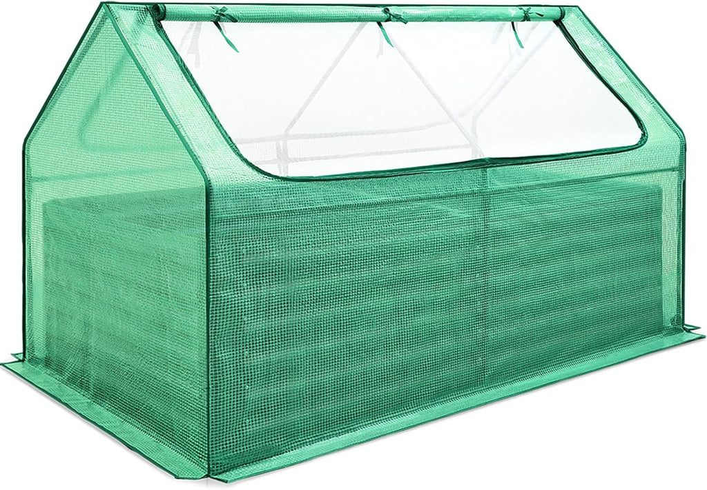 Galvanized Metal Raised Garden Bed Kit With Greenhouse Cover, 6 x 3 x 1 ft, 2 Screen Windows, 20 T Tags, 1 Pair Gloves - Clear