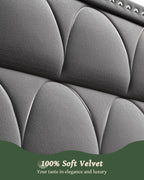 King Size Velvet Upholstered Wingback Platform Bed Frame, 1000LBS Capacity, Deep Gray - 56in Headboard
