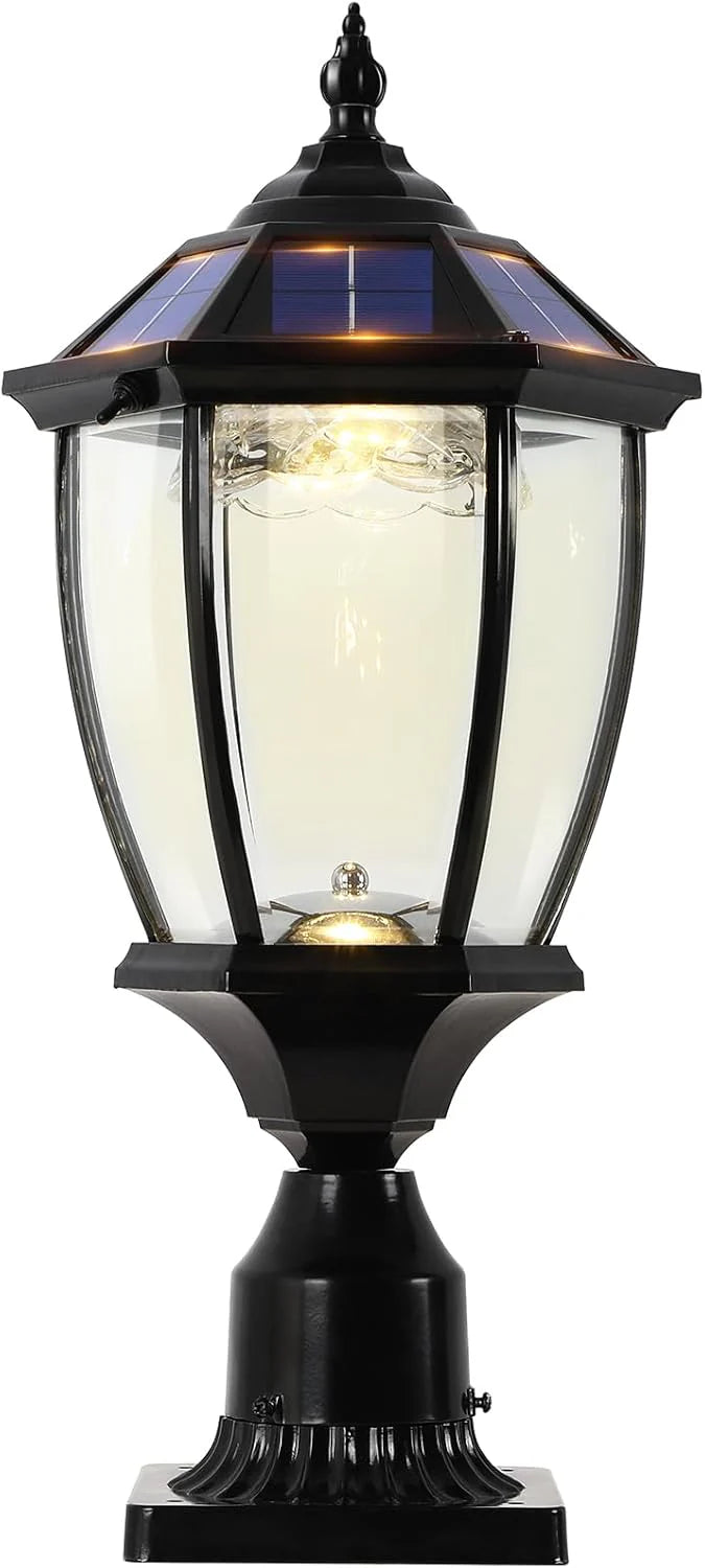 GYDZ 2-Head Outdoor Solar Lamp Post Light, Black, 7 ft 2 in High x 25.2 in Wide