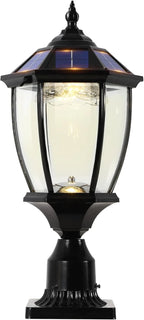 GYDZ 2-Head Outdoor Solar Lamp Post Light, Black, 7 ft 2 in High x 25.2 in Wide