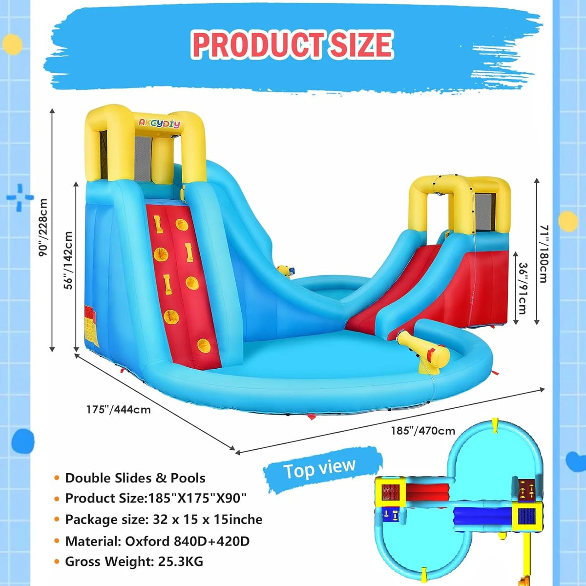 AKEYDIY Inflatable Water Park With Slide, Splash Pool And 450W Blower - AMM005144