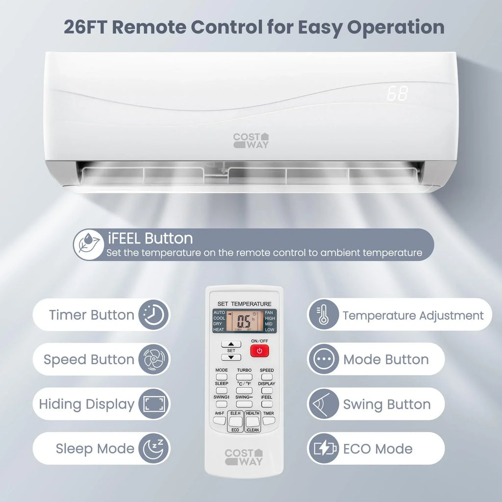 Mini Split Air Conditioner And Heater, 12000 BTU, White - 1015-CYFP