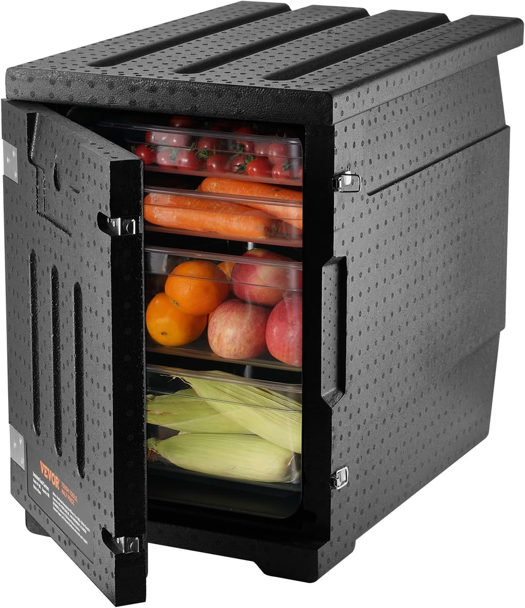 Insulated Front-Load Food Pan Carrier With Wheels, 95-Gallon, Black