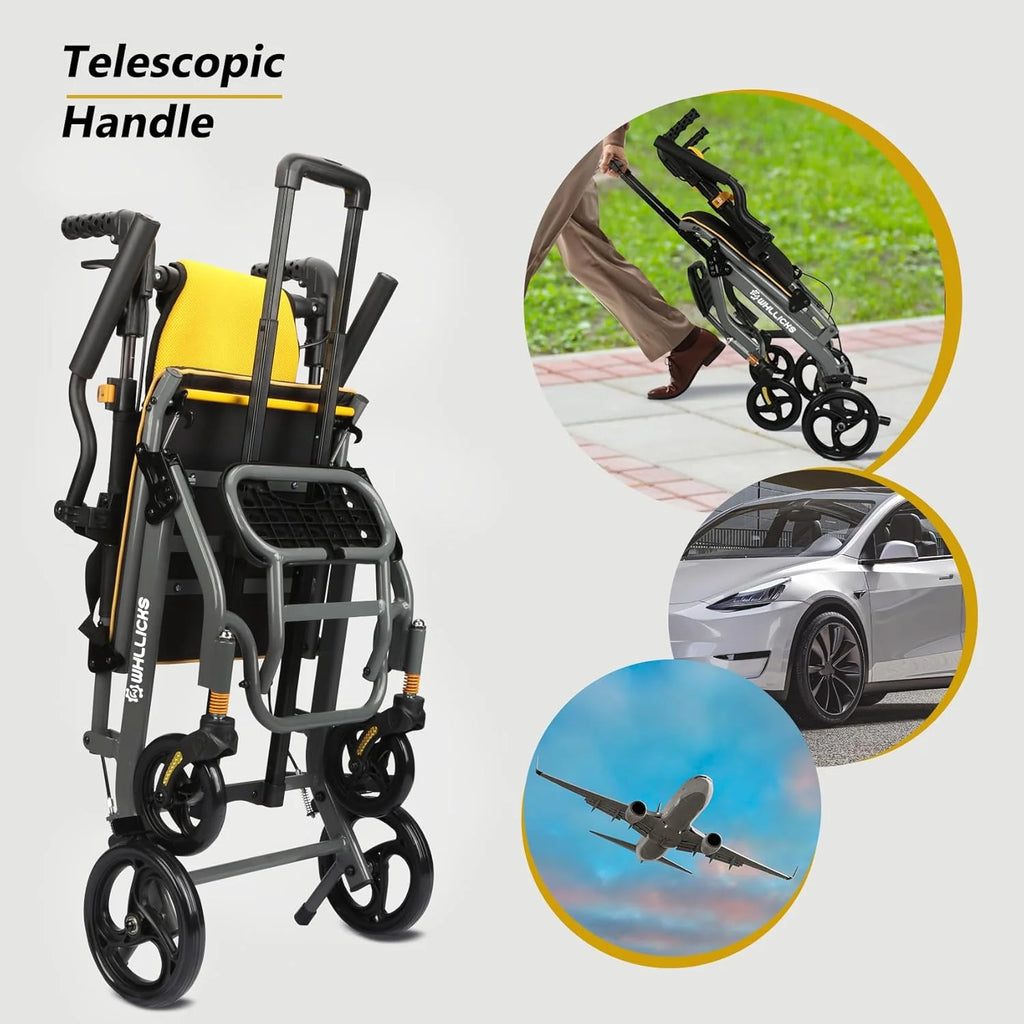 Lightweight Foldable Transport Chair With Telescopic Handle, 19.4 lbs