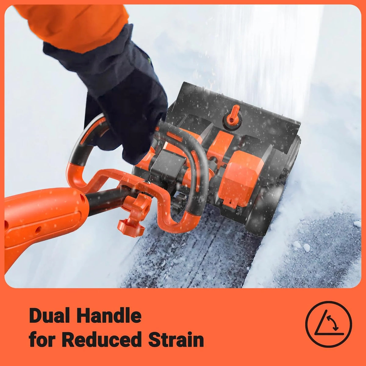 Voltask Cordless Snow Shovel With Wheels, 48V 16-Inch 4-Ah - Orange And Black