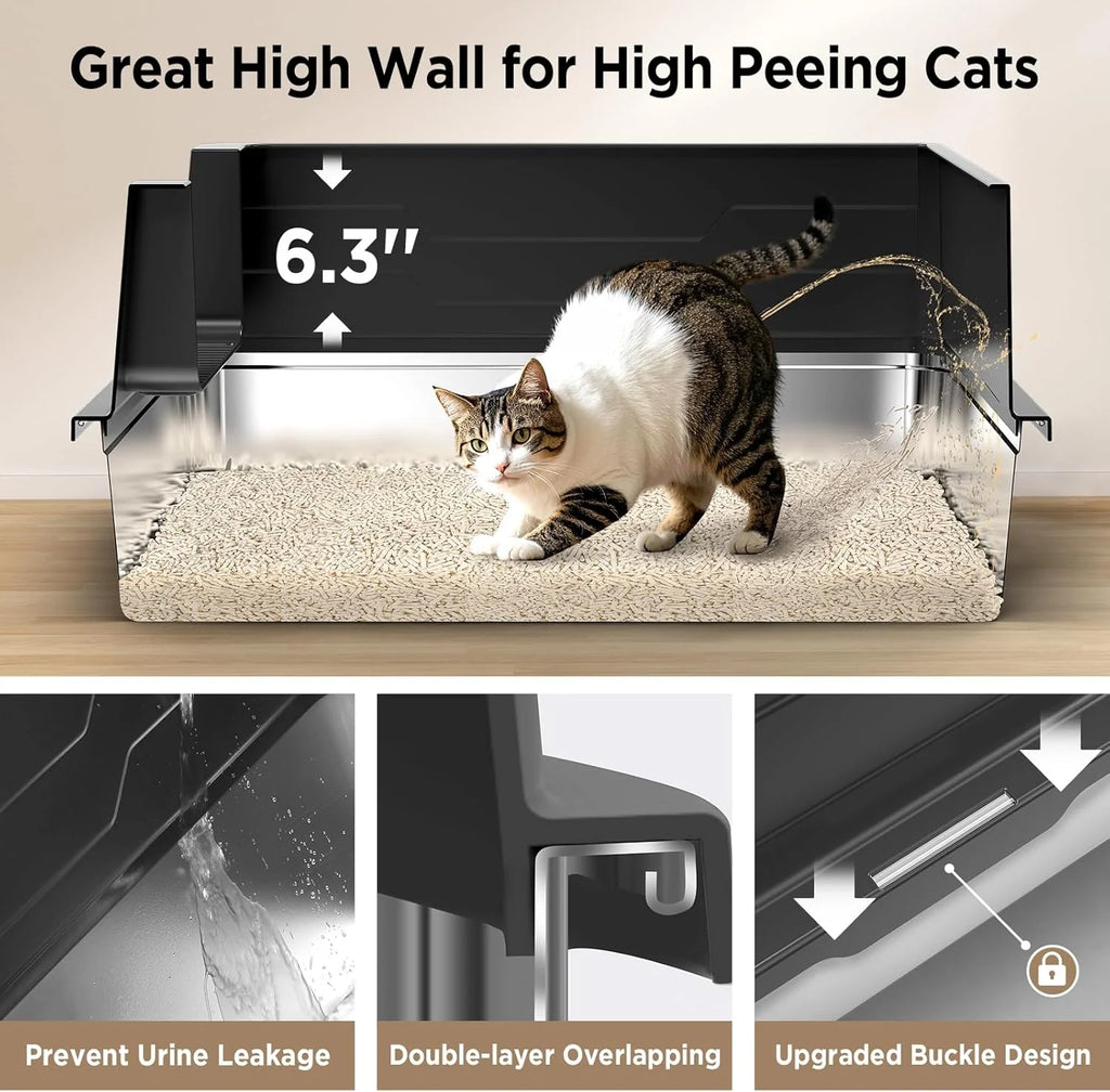 Stainless Steel Enclosed Cat Litter Box, 3-In-1, X-Large, Gray