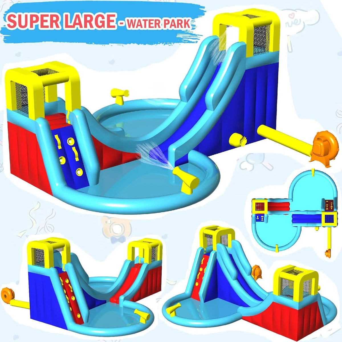 AKEYDIY Inflatable Water Park With Slide, Splash Pool And 450W Blower - AMM005144