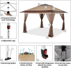 CROWN SHADES 13x13 Pop Up Gazebo Canopy Tent - Beige & Coffee