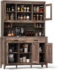 Kitchen Storage Cabinet With Glass Doors, Drawers, Adjustable Shelves, 78.5-Inch High - Rustic Brown