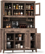 Kitchen Storage Cabinet With Glass Doors, Drawers, Adjustable Shelves, 78.5-Inch High - Rustic Brown