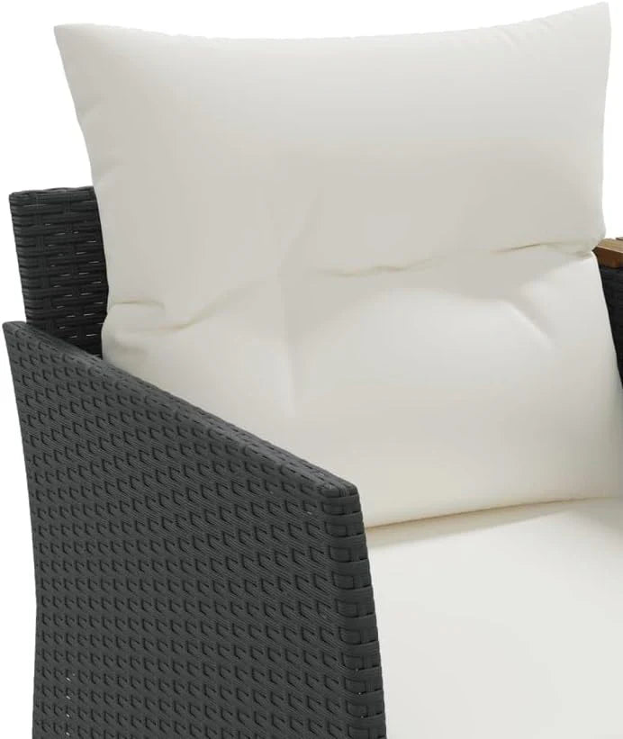 Black PE Rattan 2-Seat Patio Sofa With Canopy, Table And Stools, 56.7 x 36.2 x 27.2 in