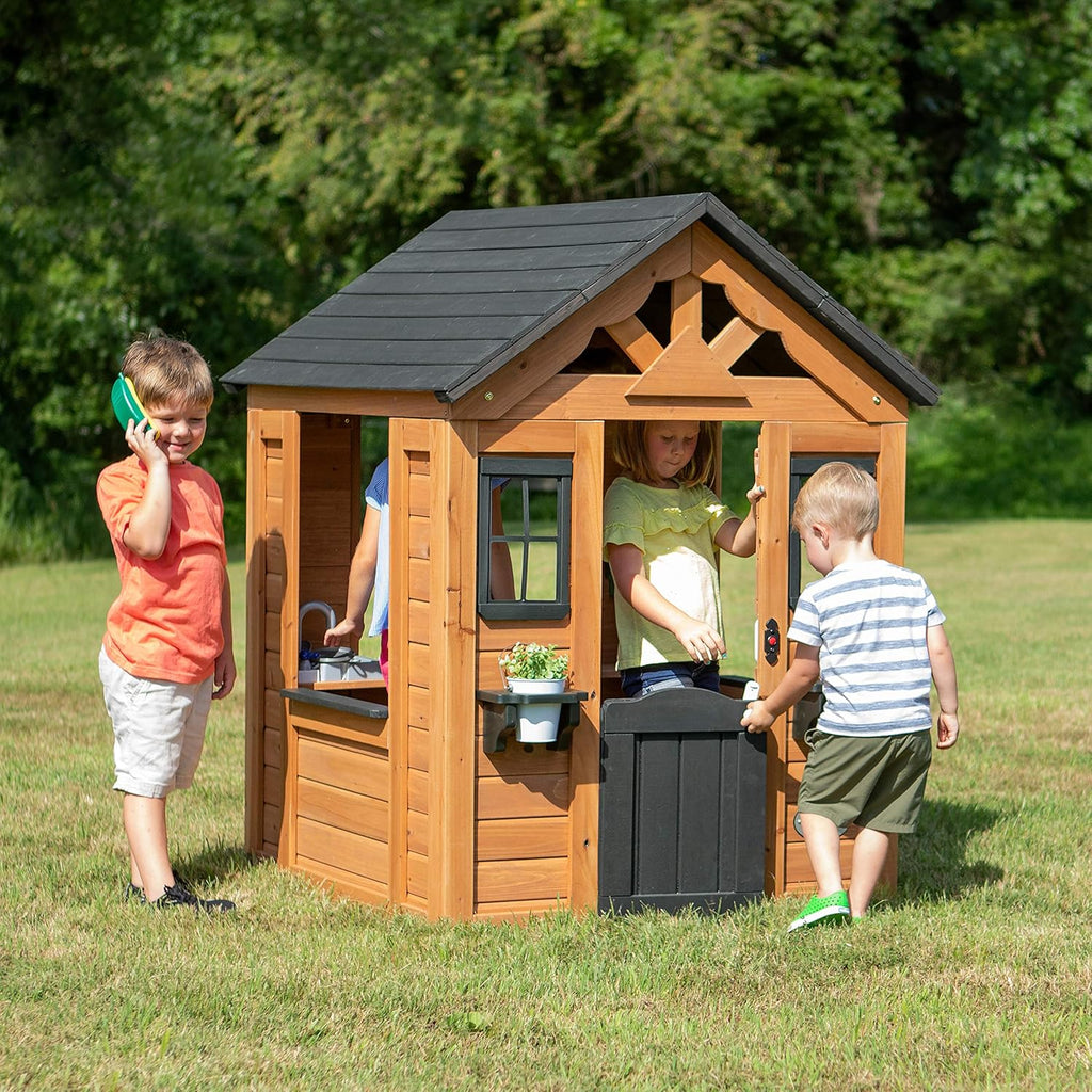 Backyard Discovery Children's Playhouse Cabin With Game Kitchen, Snack Bar, Light Brown, 46 x 42 x 55 inches - 2001312