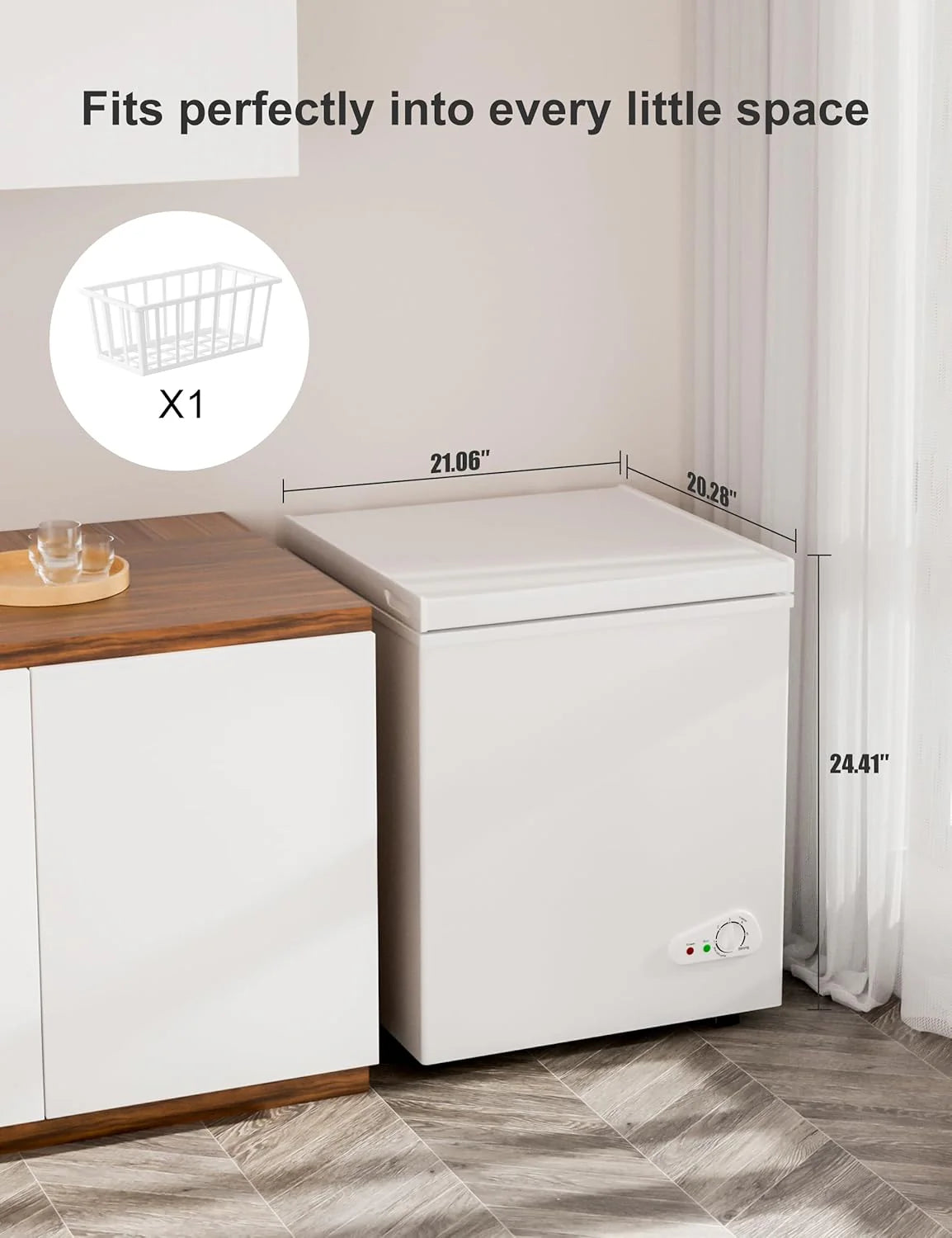 7.0 Cu Ft Chest Freezer, White, 21.1in W x 20.3in D x 32.3in H