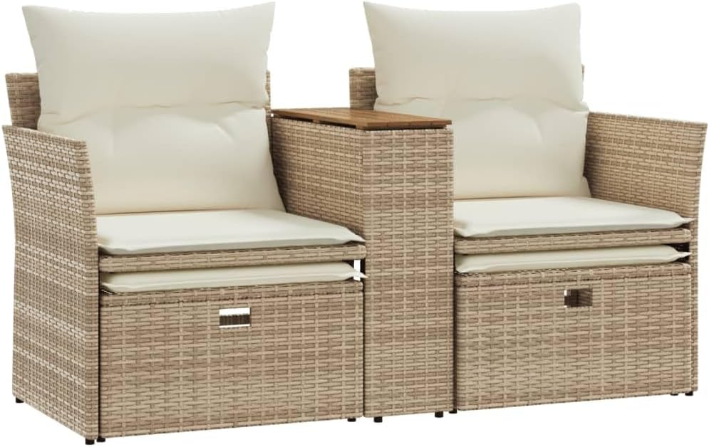 Black PE Rattan 2-Seat Patio Sofa With Canopy, Table And Stools, 56.7 x 36.2 x 27.2 in
