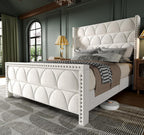 King Size Velvet Upholstered Wingback Platform Bed Frame, 1000LBS Capacity, Deep Gray - 56in Headboard