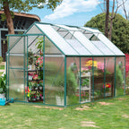 6'x10' Walk-In Greenhouse With 4mm 800G Polycarbonate Panels And Aluminum Frame - Green